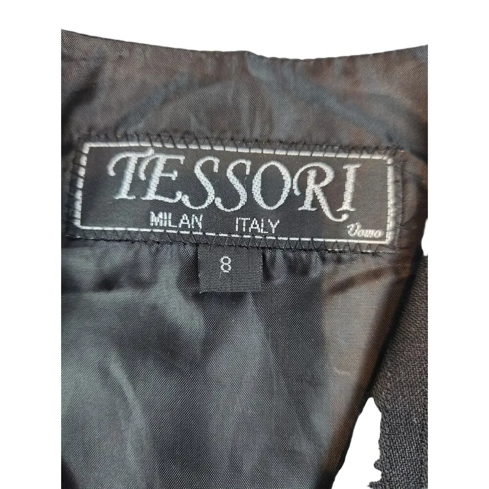 Tessori Milan Italy boys sz 8 black vest formal‎ vertical strip pattern button